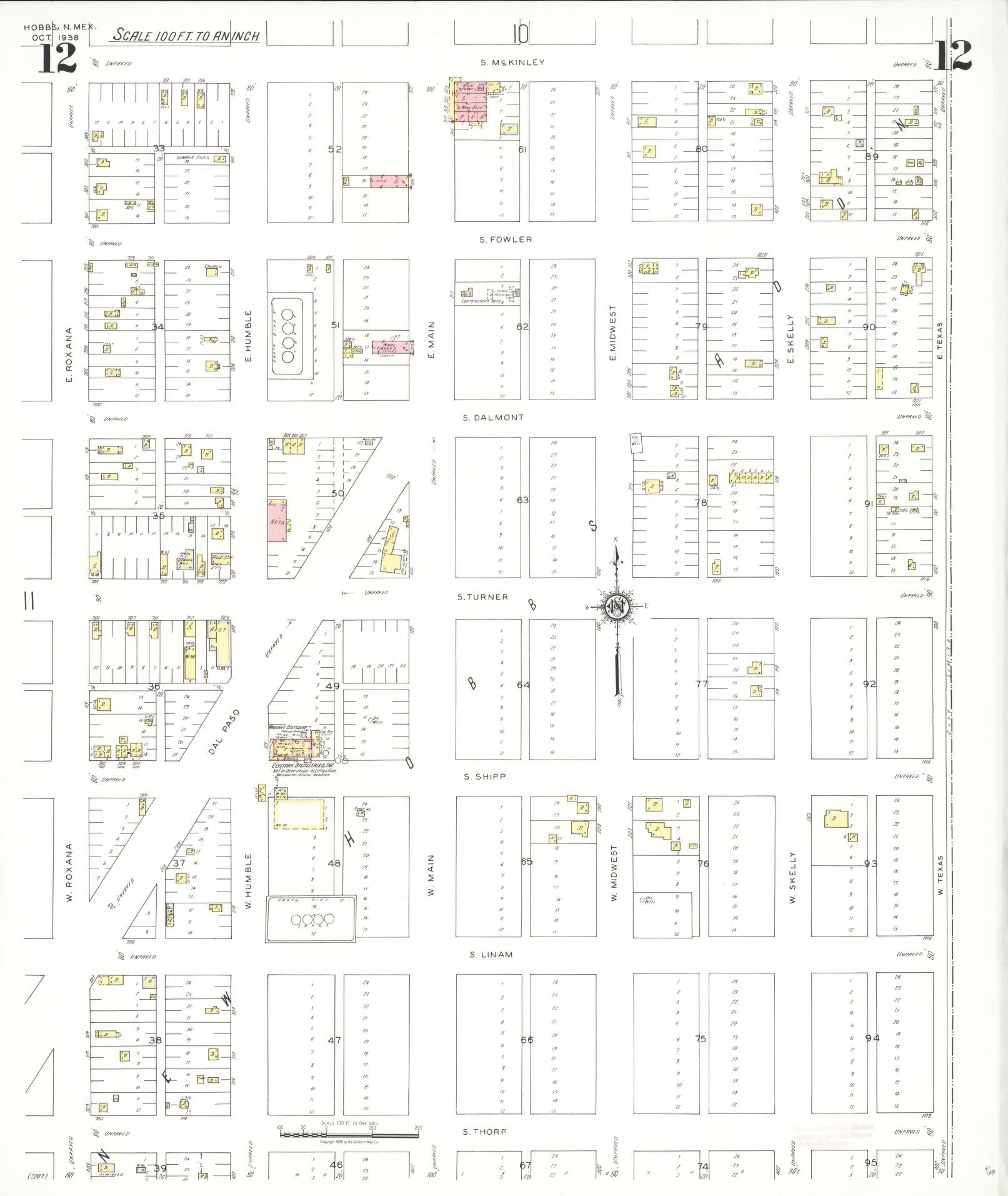 Sanborn Fire Insurance Map from Hobbs, Lea County, New Mexico (1938), Sheet #0012 - Complete Map Set gallery image, historic Sanborn map, vintage wall art, New Mexico New Mexico