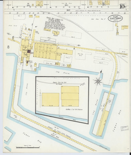 Sanborn Fire Insurance Map from Tawas City, Iosco County, Michigan (1898), Sheet #0010 - Historic Sanborn Fire Insurance Map Print, vintage old map wall art, antique decor, genealogy gift, Michigan Michigan map
