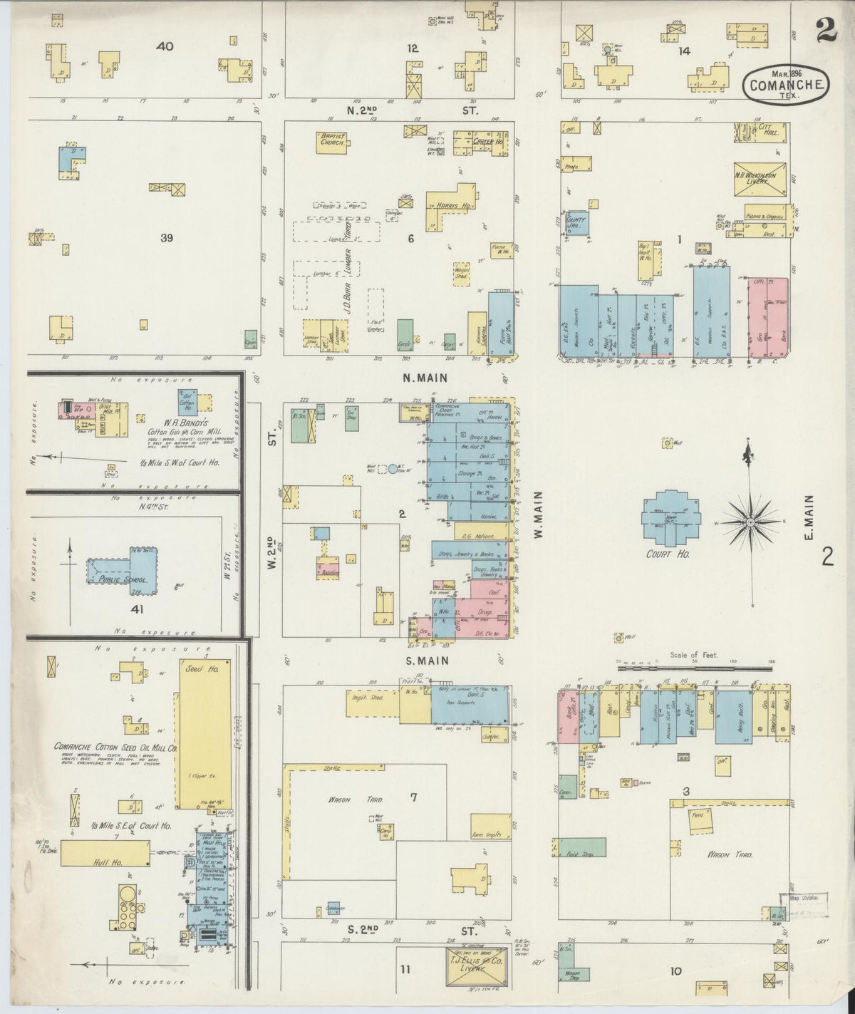 Sanborn Fire Insurance Map from Comanche, Comanche County, Texas (1896), Sheet #0002 - Complete Map Set gallery image, historic Sanborn map, vintage wall art, Texas Texas