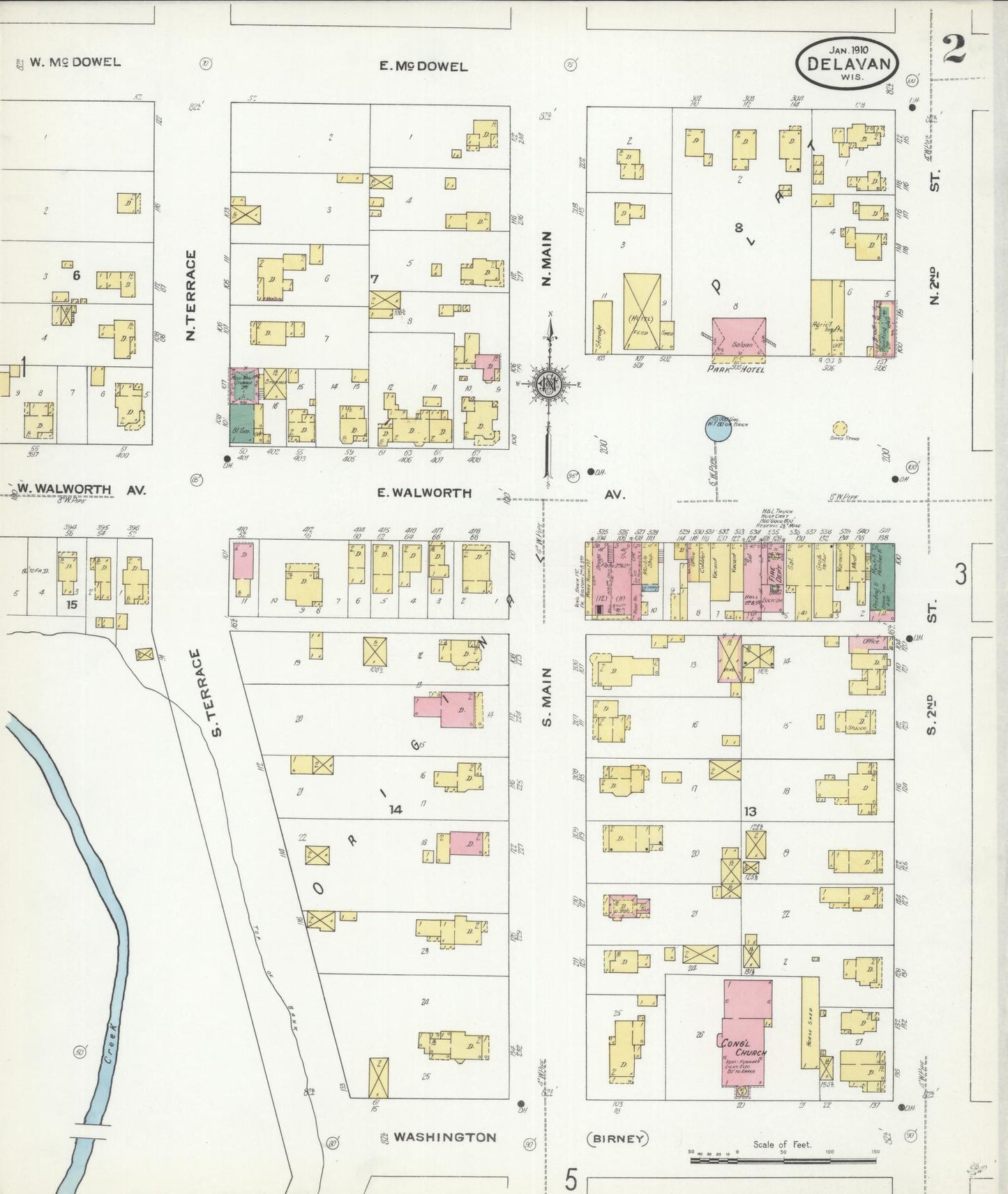 Sanborn Fire Insurance Map from Delavan, Walworth County, Wisconsin (1910), Sheet #0002 - Complete Map Set gallery image, historic Sanborn map, vintage wall art, Wisconsin Wisconsin