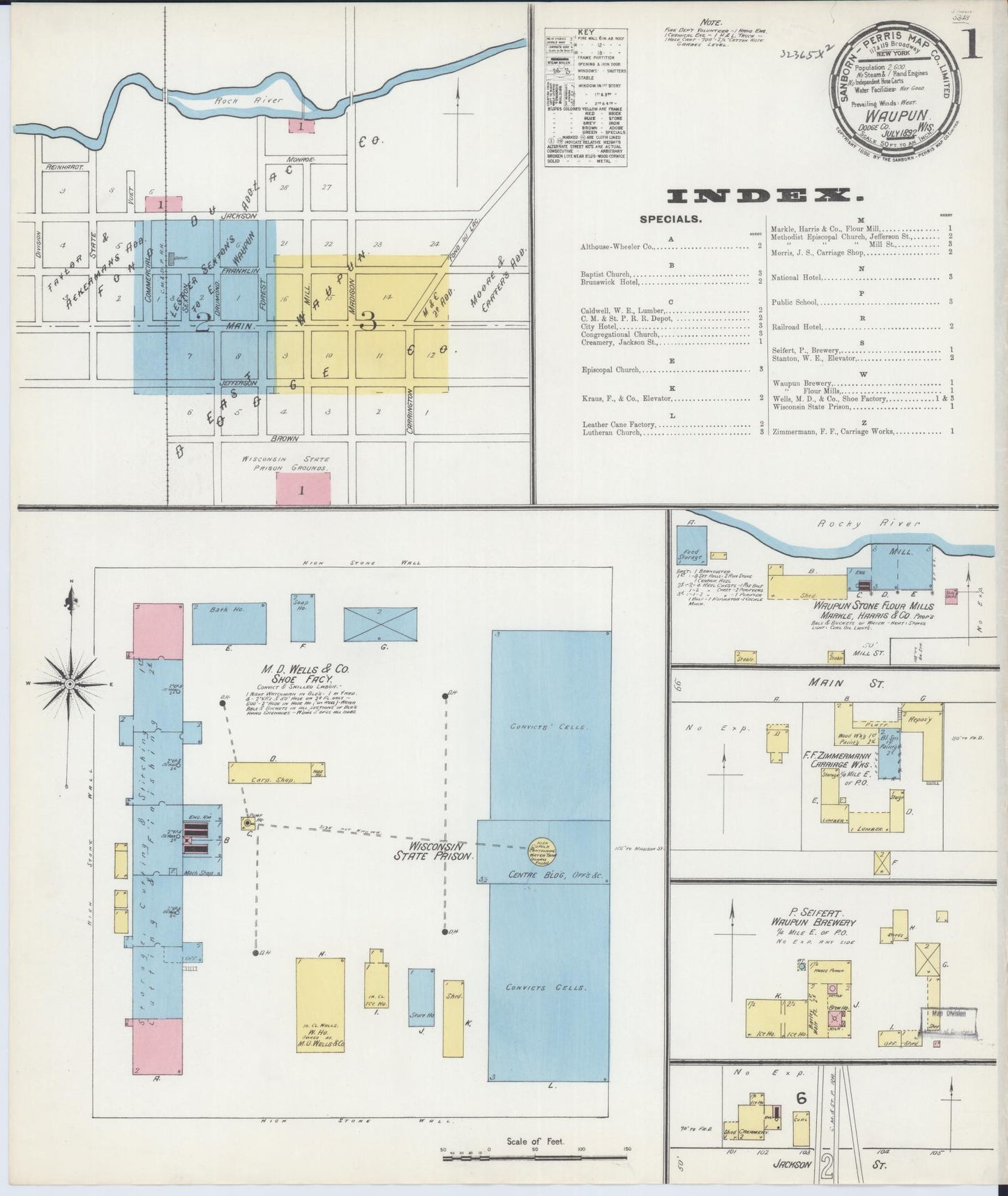 Sanborn Fire Insurance Map from Waupun, Dodge and Fond du Lac Counties, Wisconsin (1892), Sheet #0001 - Complete Map Set gallery image, historic Sanborn map, vintage wall art, Wisconsin Wisconsin