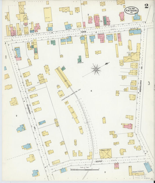 Sanborn Fire Insurance Map from Hatboro, Montgomery County, Pennsylvania (1905), Sheet #0002 - Historic Sanborn Fire Insurance Map Print, vintage old map wall art, antique decor, genealogy gift, Pennsylvania Pennsylvania map