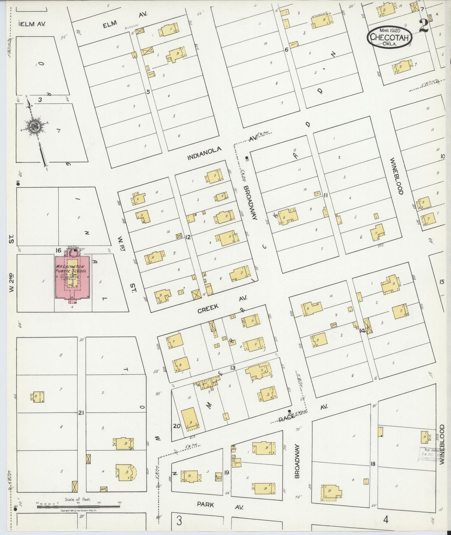 Sanborn Fire Insurance Map from Checotah, McIntosch County, Oklahoma (1920), Sheet #0002 - Complete Map Set gallery image, historic Sanborn map, vintage wall art, Oklahoma Oklahoma