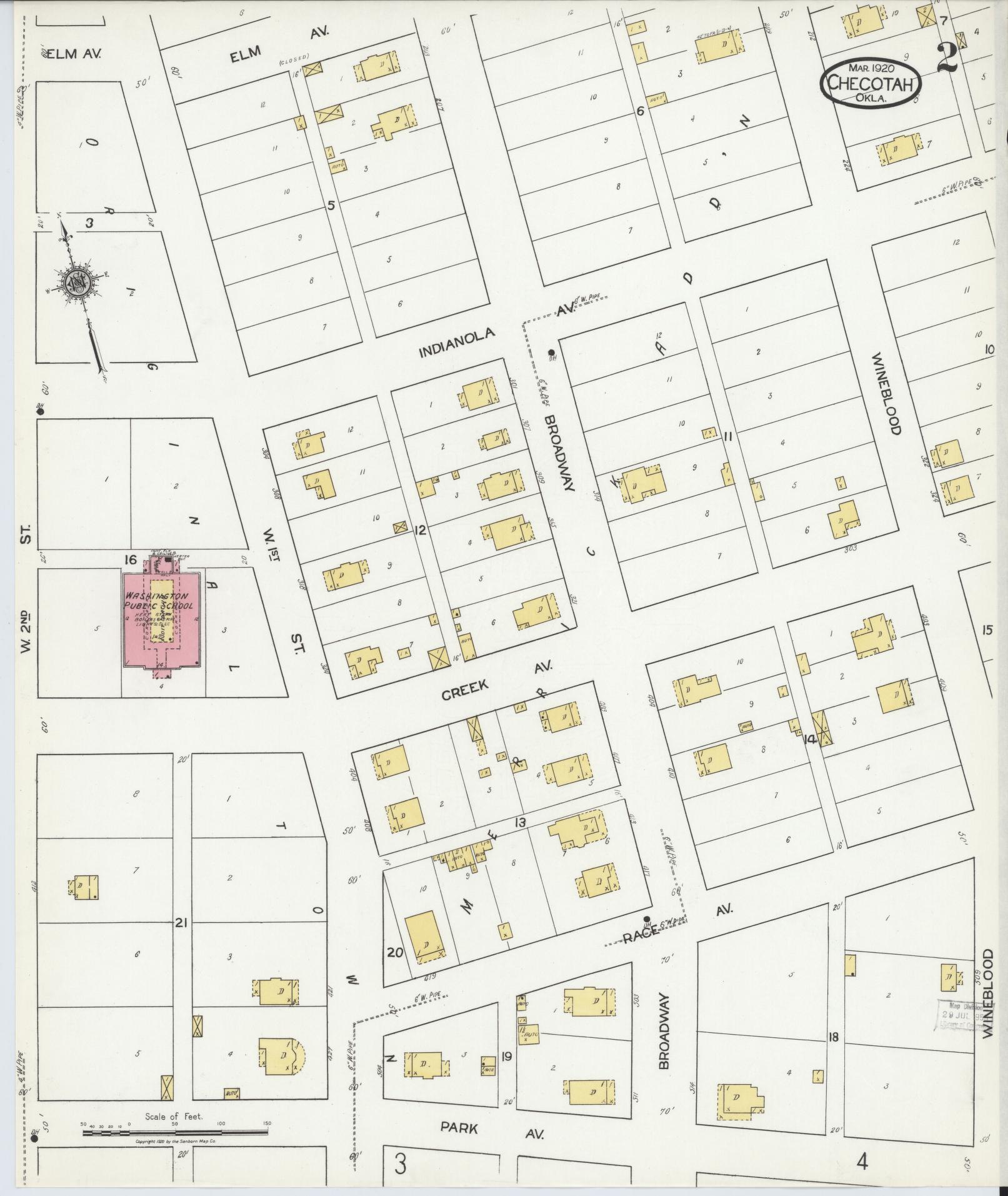 Sanborn Fire Insurance Map from Checotah, McIntosch County, Oklahoma (1920), Sheet #0002 - Complete Map Set gallery image, historic Sanborn map, vintage wall art, Oklahoma Oklahoma