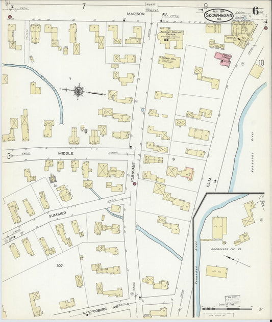 Sanborn Fire Insurance Map from Skowhegan, Somerset County, Maine (1914), Sheet #0006 - Historic Sanborn Fire Insurance Map Print, vintage old map wall art, antique decor, genealogy gift, Maine Maine map