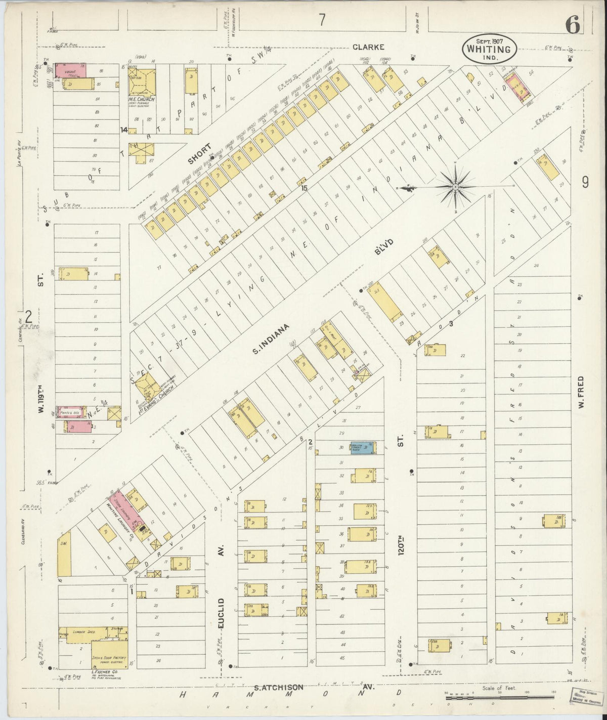 Sanborn Fire Insurance Map from Whiting, Lake County, Indiana (1907), Sheet #0006 - Historic Sanborn Fire Insurance Map Print, vintage old map wall art, antique decor, genealogy gift, Indiana Indiana map