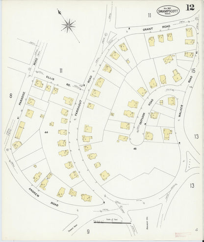 Sanborn Fire Insurance Map from Swampscott, Essex County, Massachusetts (1907), Sheet #0012 - Historic Sanborn Fire Insurance Map Print, vintage old map wall art, antique decor, genealogy gift, Massachusetts Massachusetts map