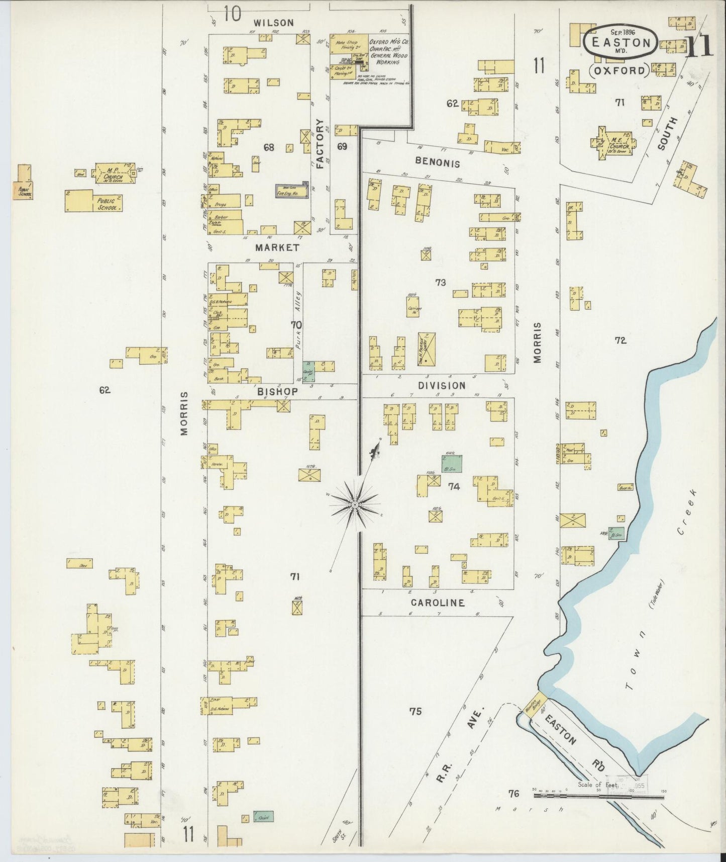 Sanborn Fire Insurance Map from Easton, Talbot County, Maryland (1896), Sheet #0011 - Historic Sanborn Fire Insurance Map Print, vintage old map wall art, antique decor, genealogy gift, Maryland Maryland map