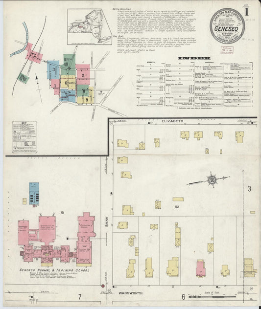 Sanborn Fire Insurance Map from Geneseo, Livingston County, New York (1913), Sheet #0001 - Historic Sanborn Fire Insurance Map Print, vintage old map wall art, antique decor, genealogy gift, New York New York map