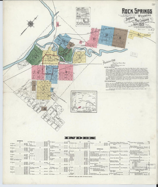 Sanborn Fire Insurance Map from Rock Springs, Sweetwater County, Wyoming (1920), Sheet #0001 - Historic Sanborn Fire Insurance Map Print, vintage old map wall art, antique decor, genealogy gift, Wyoming Wyoming map