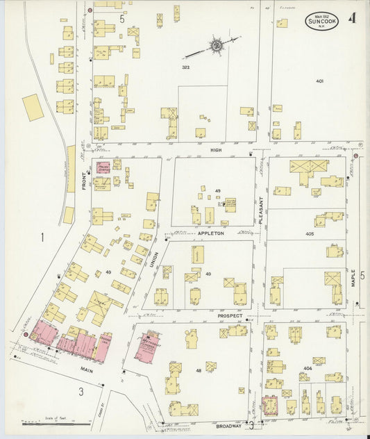 Sanborn Fire Insurance Map from Suncook, Merrimack County, New Hampshire (1912), Sheet #0004 - Historic Sanborn Fire Insurance Map Print, vintage old map wall art, antique decor, genealogy gift, New Hampshire New Hampshire map