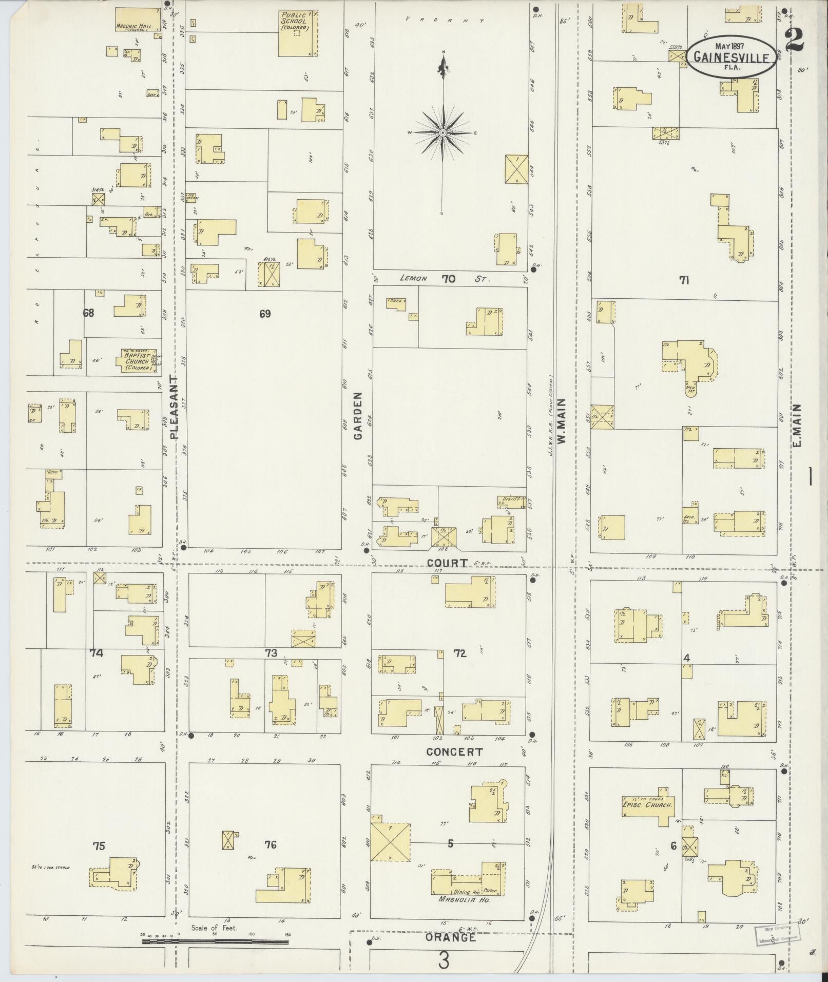 Sanborn Fire Insurance Map from Gainesville, Alachua County, Florida (1897), Sheet #0002 - Complete Map Set gallery image, historic Sanborn map, vintage wall art, Florida Florida