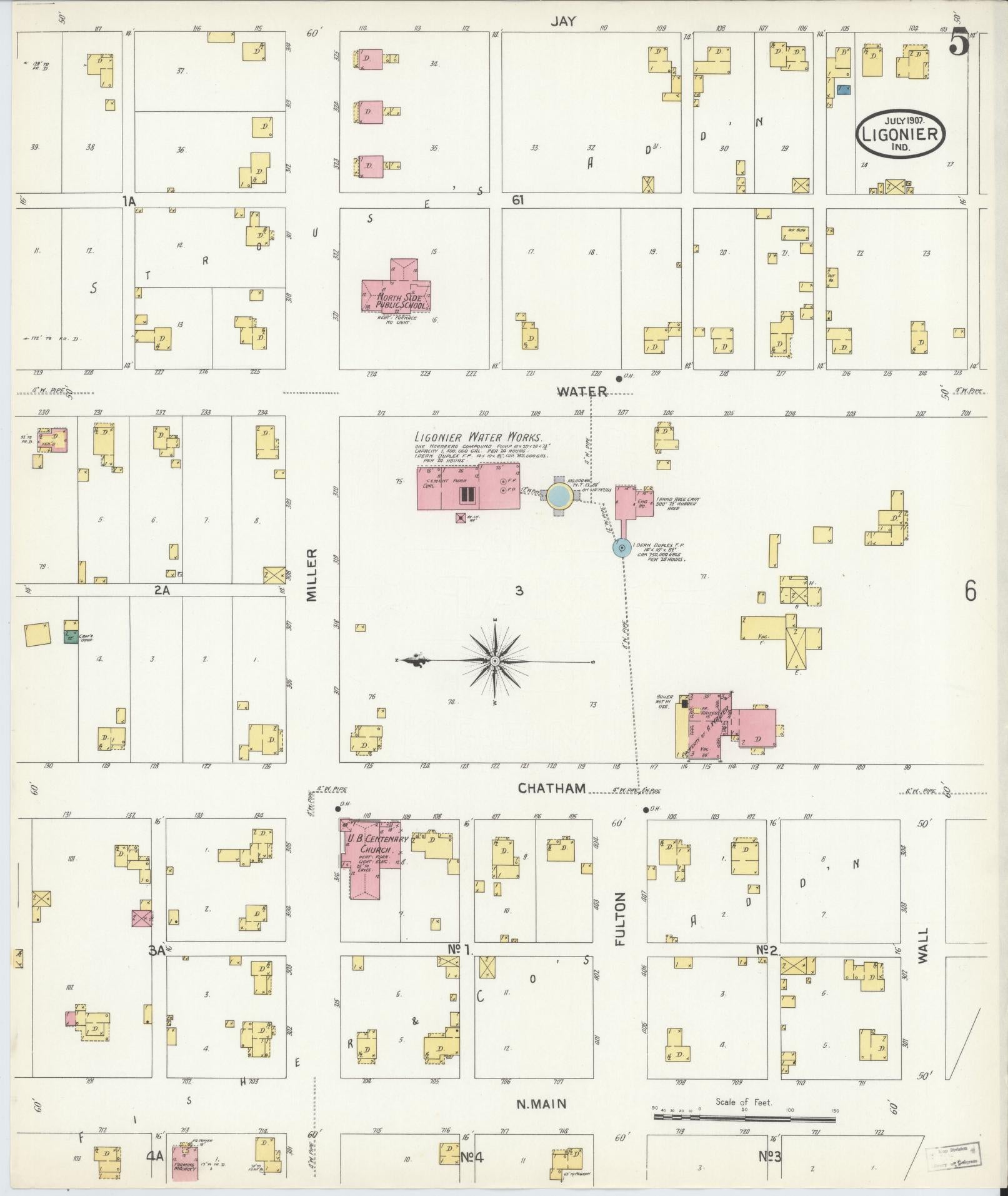 Sanborn Fire Insurance Map from Ligonier, Noble County, Indiana (1907), Sheet #0005 - Complete Map Set gallery image, historic Sanborn map, vintage wall art, Indiana Indiana