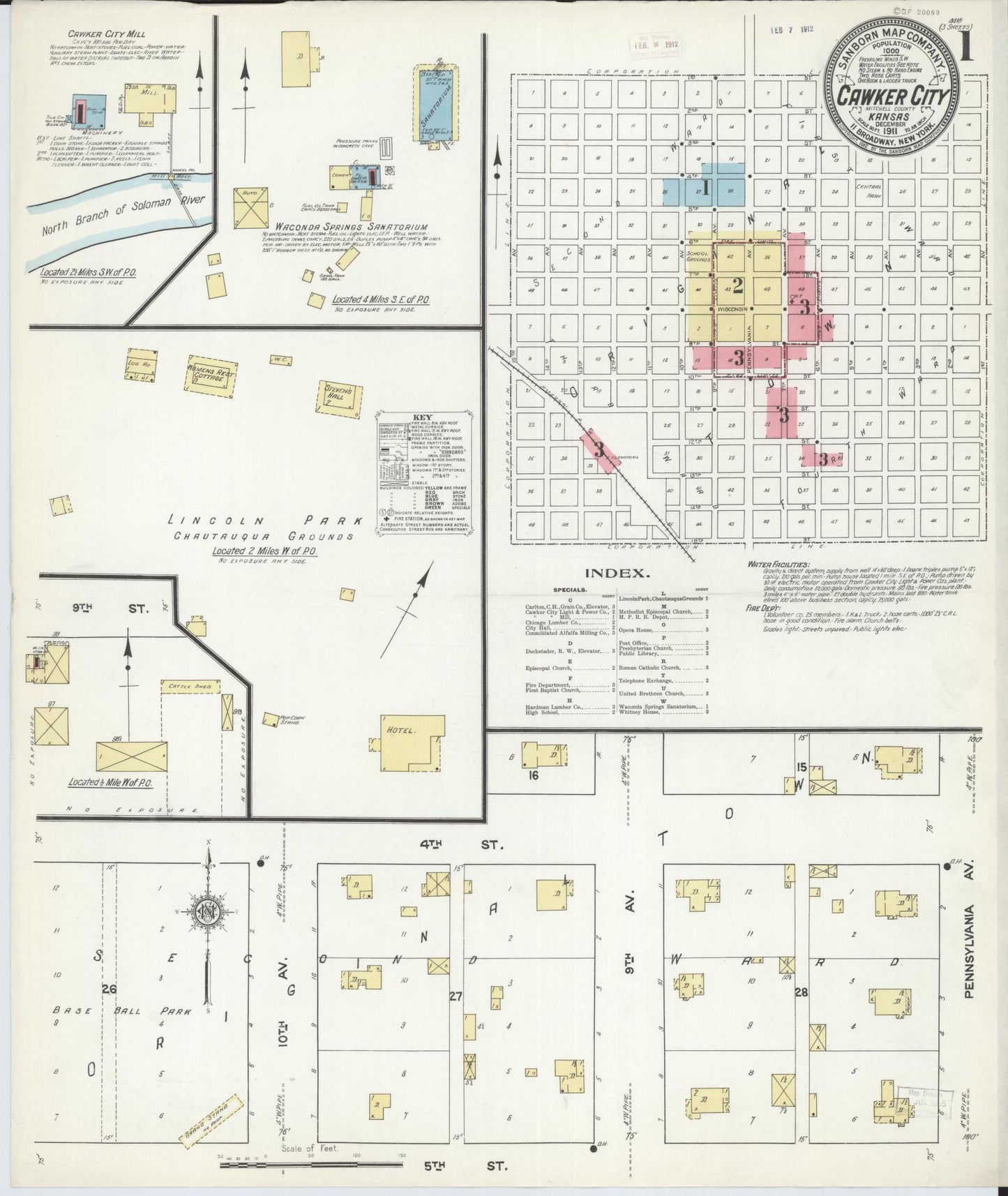 Sanborn Fire Insurance Map from Cawker City, Mitchell County, Kansas (1911), Sheet #0001 - Historic Sanborn Fire Insurance Map Print, vintage old map wall art, antique decor, genealogy gift, Kansas Kansas map