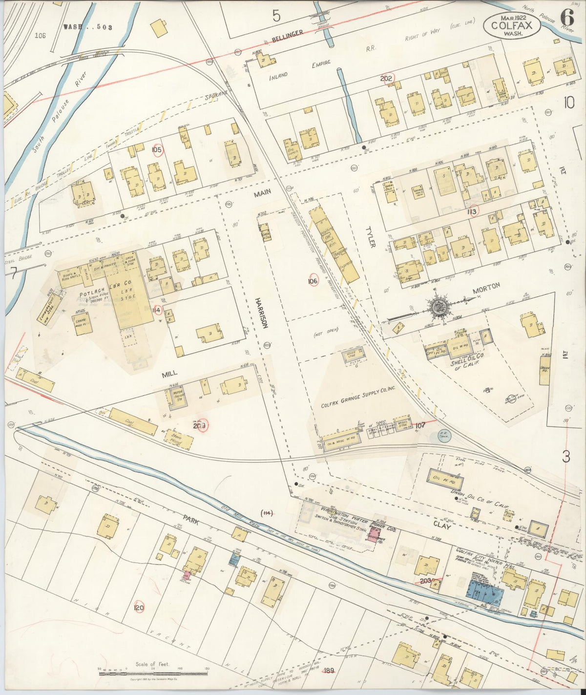 Sanborn Fire Insurance Map from Colfax, Whitman County, Washington (1939), Sheet #0006 - Historic Sanborn Fire Insurance Map Print, vintage old map wall art, antique decor, genealogy gift, Washington Washington map