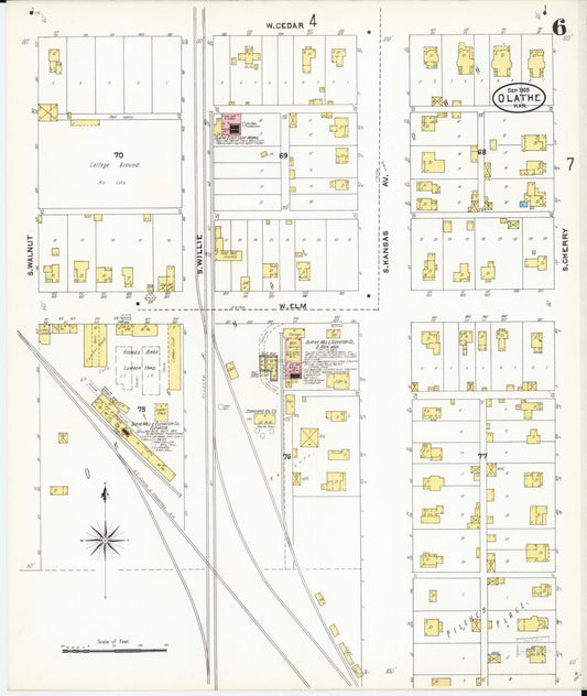 Sanborn Fire Insurance Map from Olathe, Johnson County, Kansas (1905), Sheet #0006 - Historic Sanborn Fire Insurance Map Print, vintage old map wall art, antique decor, genealogy gift, Kansas Kansas map