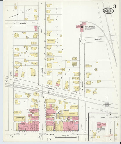 Sanborn Fire Insurance Map from Hudson, Lenawee County, Michigan (1912), Sheet #0003 - Complete Map Set gallery image, historic Sanborn map, vintage wall art, Michigan Michigan