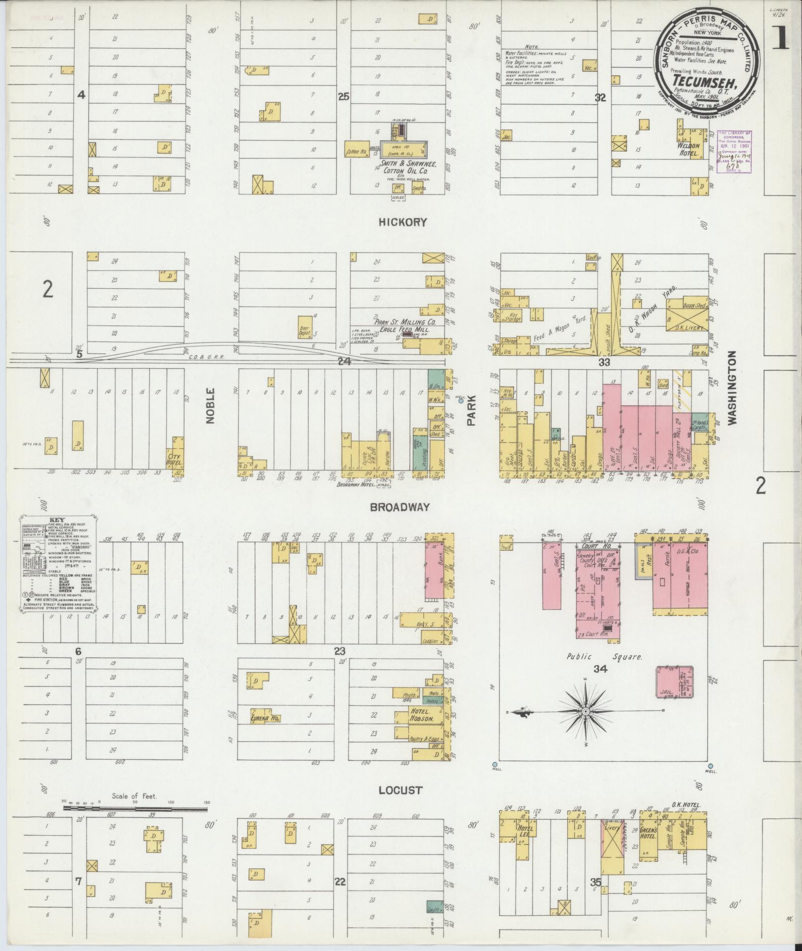 Sanborn Fire Insurance Map from Tecumseh, Pottawatomie County, Oklahoma. (1901) – Historic Sanborn Fire Insurance Map Print