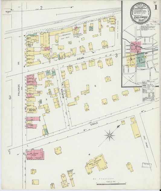 Sanborn Fire Insurance Map from Englewood, Bergen County, New Jersey (1896), Sheet #0001 - Historic Sanborn Fire Insurance Map Print, vintage old map wall art, antique decor, genealogy gift, New Jersey New Jersey map