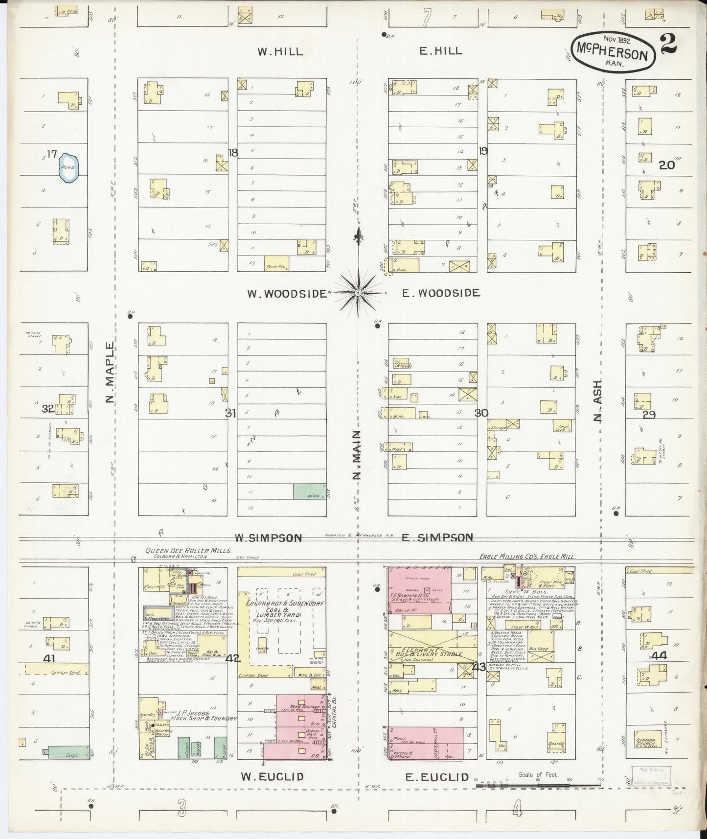 Sanborn Fire Insurance Map from Mcpherson, Mcpherson County, Kansas (1892), Sheet #0002 - Complete Map Set gallery image, historic Sanborn map, vintage wall art, Kansas Kansas