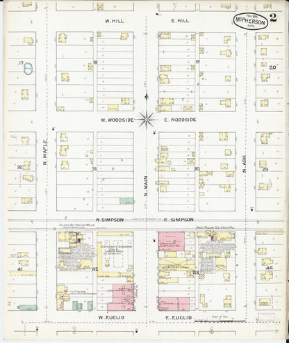 Sanborn Fire Insurance Map from Mcpherson, Mcpherson County, Kansas (1892), Sheet #0002 - Complete Map Set gallery image, historic Sanborn map, vintage wall art, Kansas Kansas