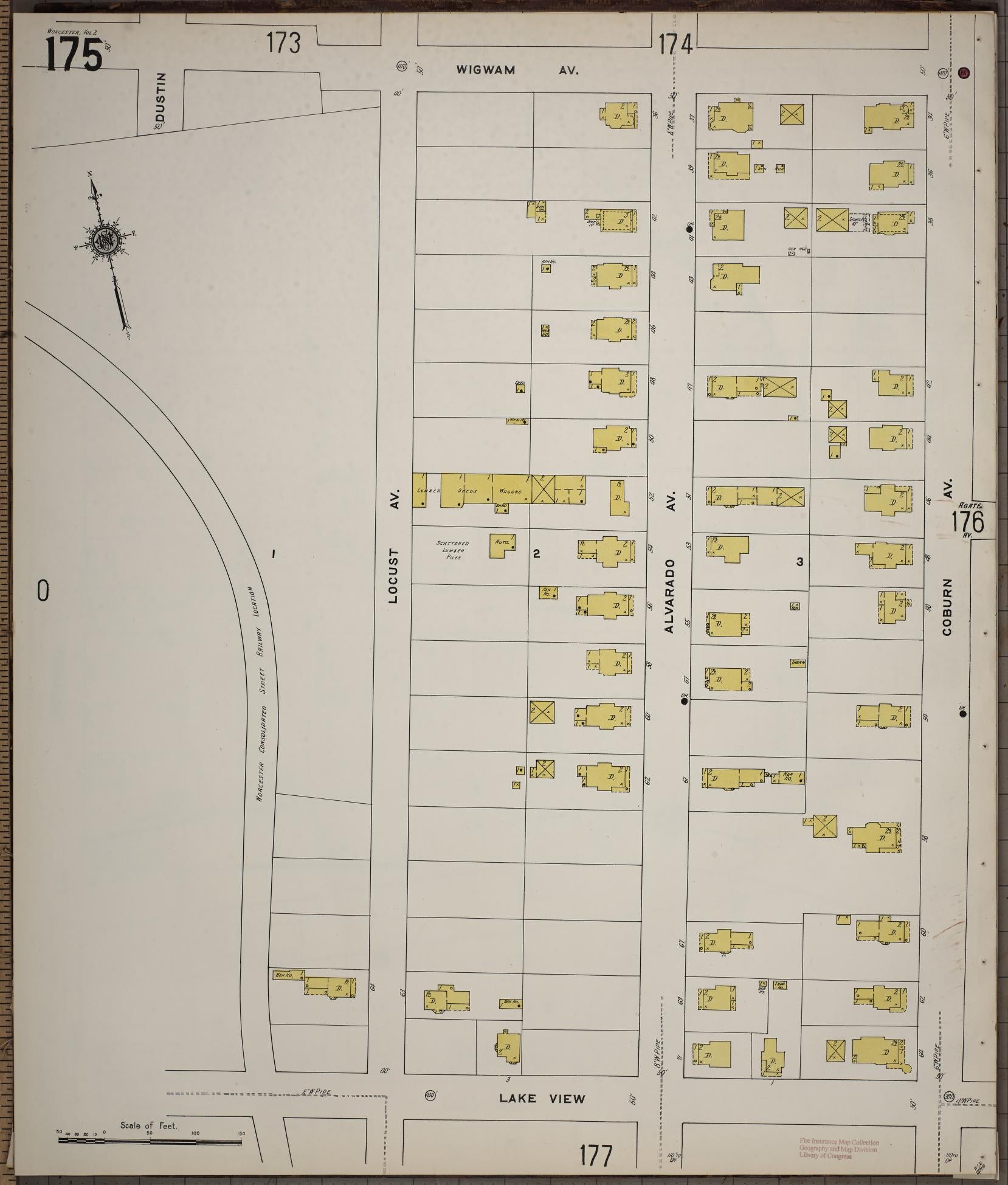 Sanborn Fire Insurance Map from Worcester, Worcester County, Massachusetts (1910), Sheet #0175 - Complete Map Set gallery image, historic Sanborn map, vintage wall art, Massachusetts Massachusetts