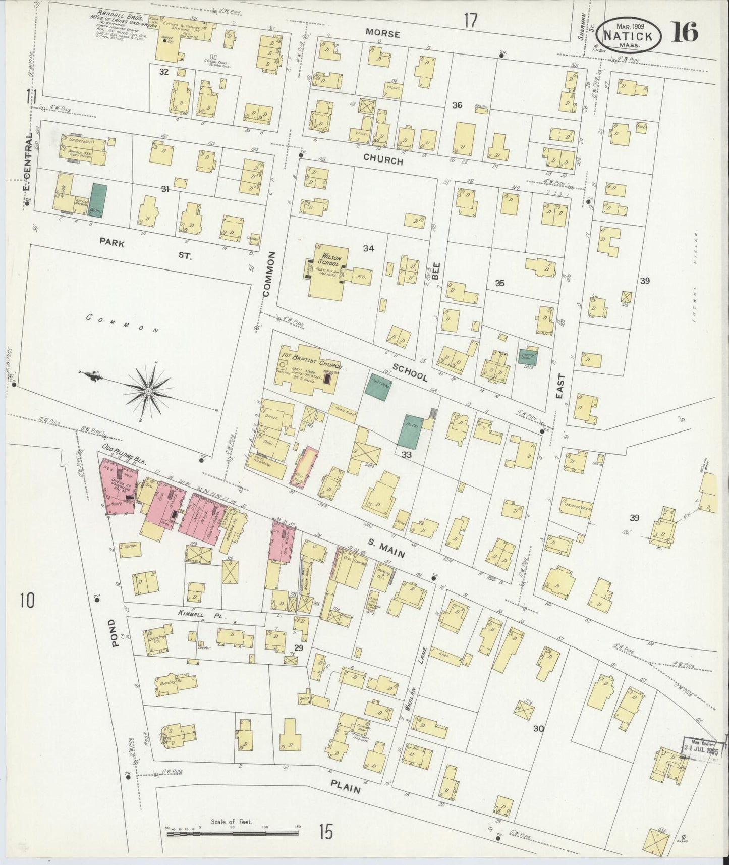 Sanborn Fire Insurance Map from Natick, Middlesex County, Massachusetts (1909), Sheet #0016 - Complete Map Set gallery image, historic Sanborn map, vintage wall art, Massachusetts Massachusetts