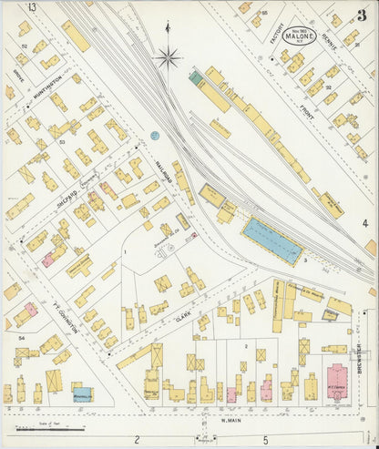 Sanborn Fire Insurance Map from Malone, Franklin County, New York (1903), Sheet #0003 - Historic Sanborn Fire Insurance Map Print, vintage old map wall art, antique decor, genealogy gift, New York New York map