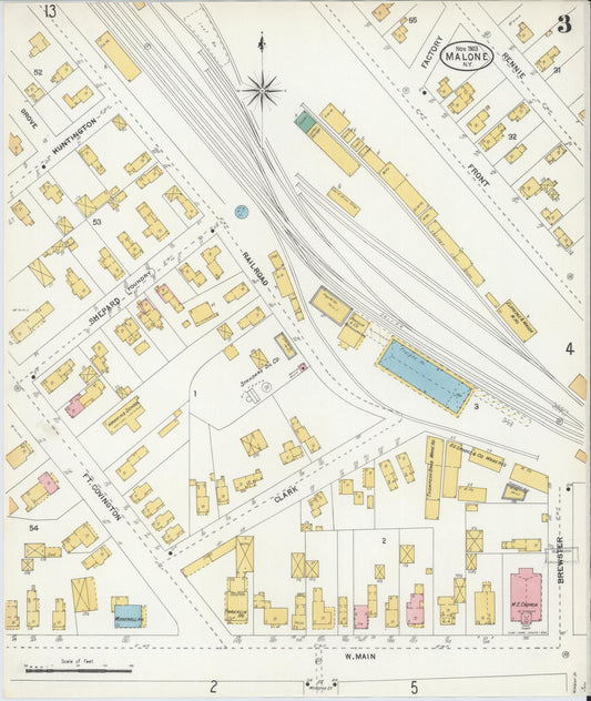 Sanborn Fire Insurance Map from Malone, Franklin County, New York (1903), Sheet #0003 - Historic Sanborn Fire Insurance Map Print, vintage old map wall art, antique decor, genealogy gift, New York New York map