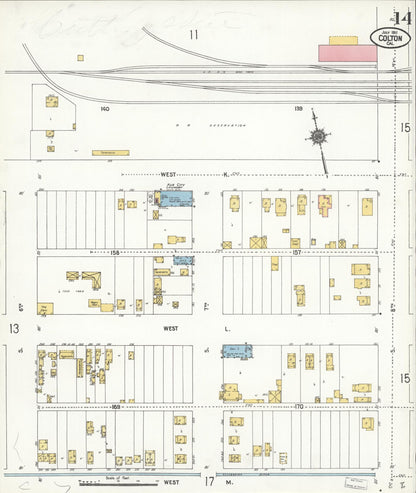 Sanborn Fire Insurance Map from Colton, San Bernardino County, California (1911), Sheet #0014 - Complete Map Set gallery image, historic Sanborn map, vintage wall art, California California