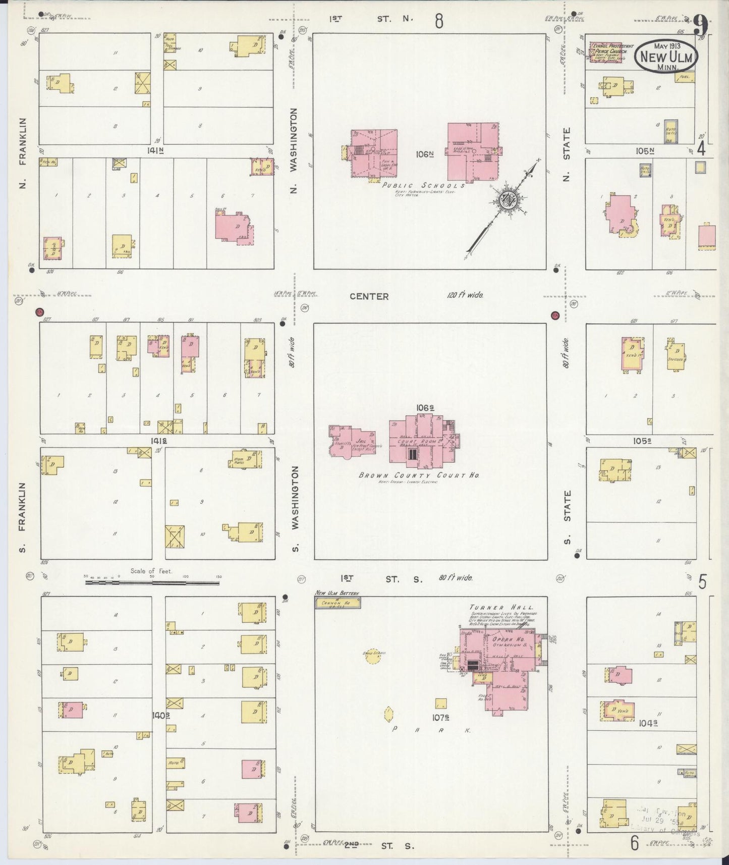 Sanborn Fire Insurance Map from New Ulm, Brown County, Minnesota (1913), Sheet #0009 - Complete Map Set gallery image, historic Sanborn map, vintage wall art, Minnesota Minnesota