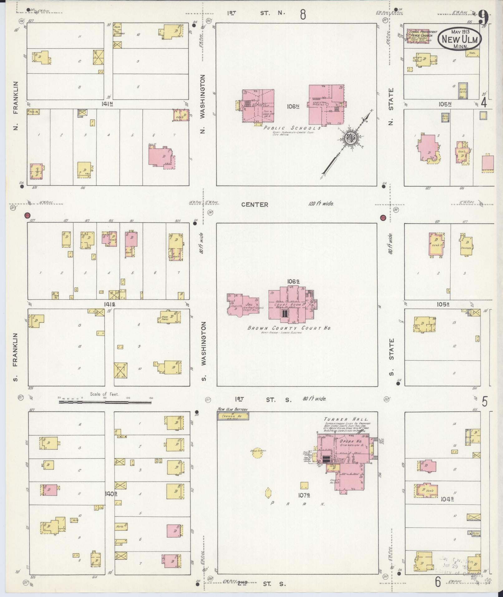 Sanborn Fire Insurance Map from New Ulm, Brown County, Minnesota (1913), Sheet #0009 - Complete Map Set gallery image, historic Sanborn map, vintage wall art, Minnesota Minnesota