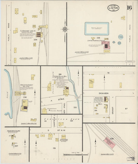 Sanborn Fire Insurance Map from Linton, Greene County, Indiana (1915), Sheet #0016 - Historic Sanborn Fire Insurance Map Print, vintage old map wall art, antique decor, genealogy gift, Indiana Indiana map