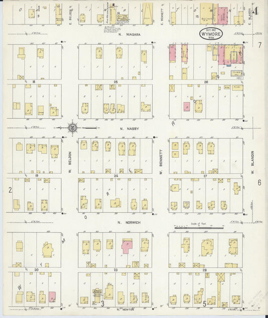 Sanborn Fire Insurance Map from Wymore, Gage County, Nebraska (1912), Sheet #0004 - Historic Sanborn Fire Insurance Map Print, vintage old map wall art, antique decor, genealogy gift, Nebraska Nebraska map