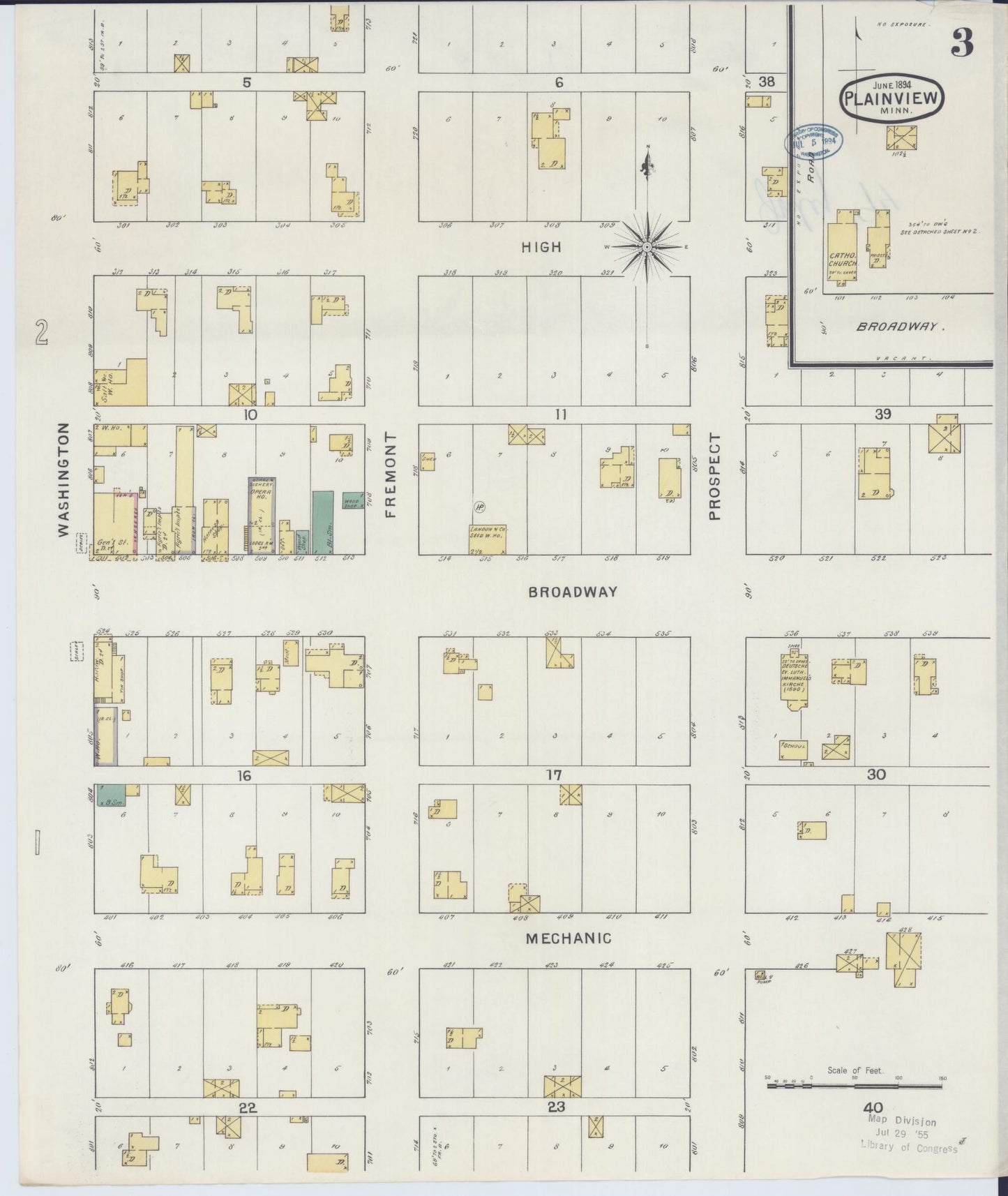 Sanborn Fire Insurance Map from Plainview, Wabasha County, Minnesota (1894), Sheet #0003 - Complete Map Set gallery image, historic Sanborn map, vintage wall art, Minnesota Minnesota