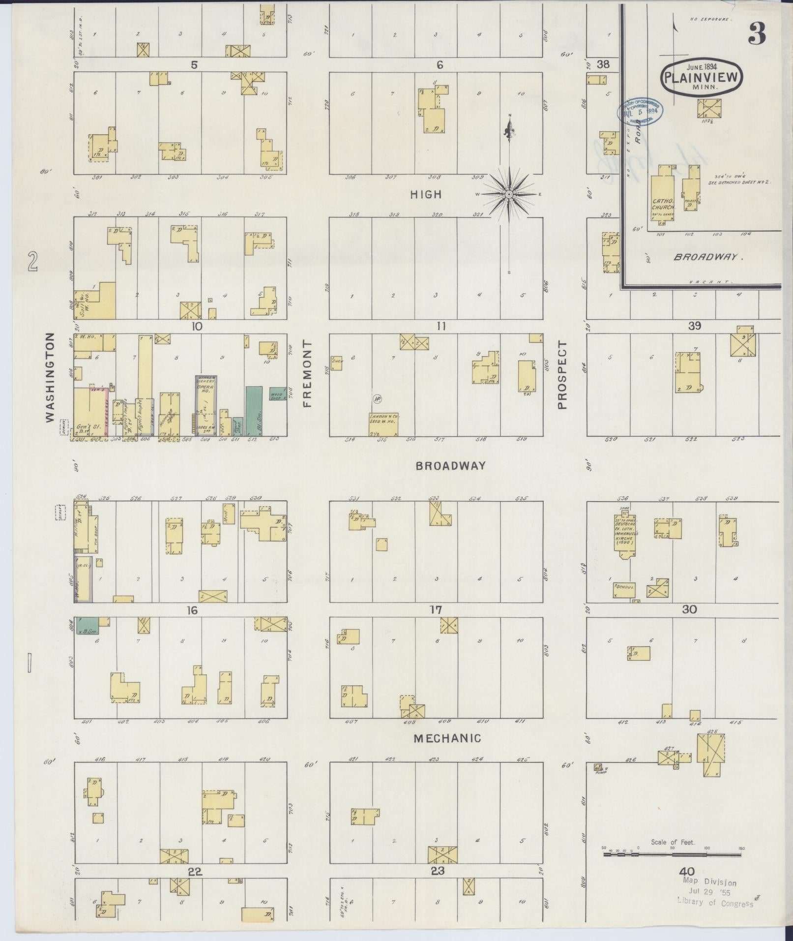 Sanborn Fire Insurance Map from Plainview, Wabasha County, Minnesota (1894), Sheet #0003 - Complete Map Set gallery image, historic Sanborn map, vintage wall art, Minnesota Minnesota