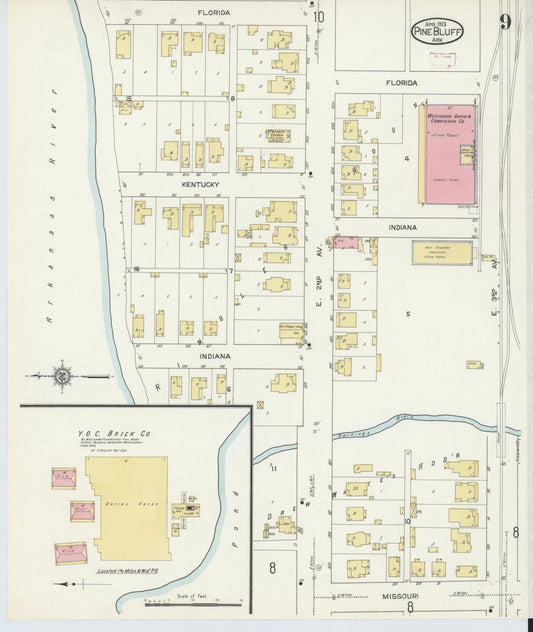 Sanborn Fire Insurance Map from Pine Bluff, Jefferson County, Arkansas (1913), Sheet #0009 - Historic Sanborn Fire Insurance Map Print, vintage old map wall art, antique decor, genealogy gift, Arkansas Arkansas map