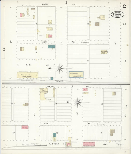 Sanborn Fire Insurance Map from Tempe, Maricopa County, Arizona (1898), Sheet #0002 - Historic Sanborn Fire Insurance Map Print, vintage old map wall art, antique decor, genealogy gift, Arizona Arizona map