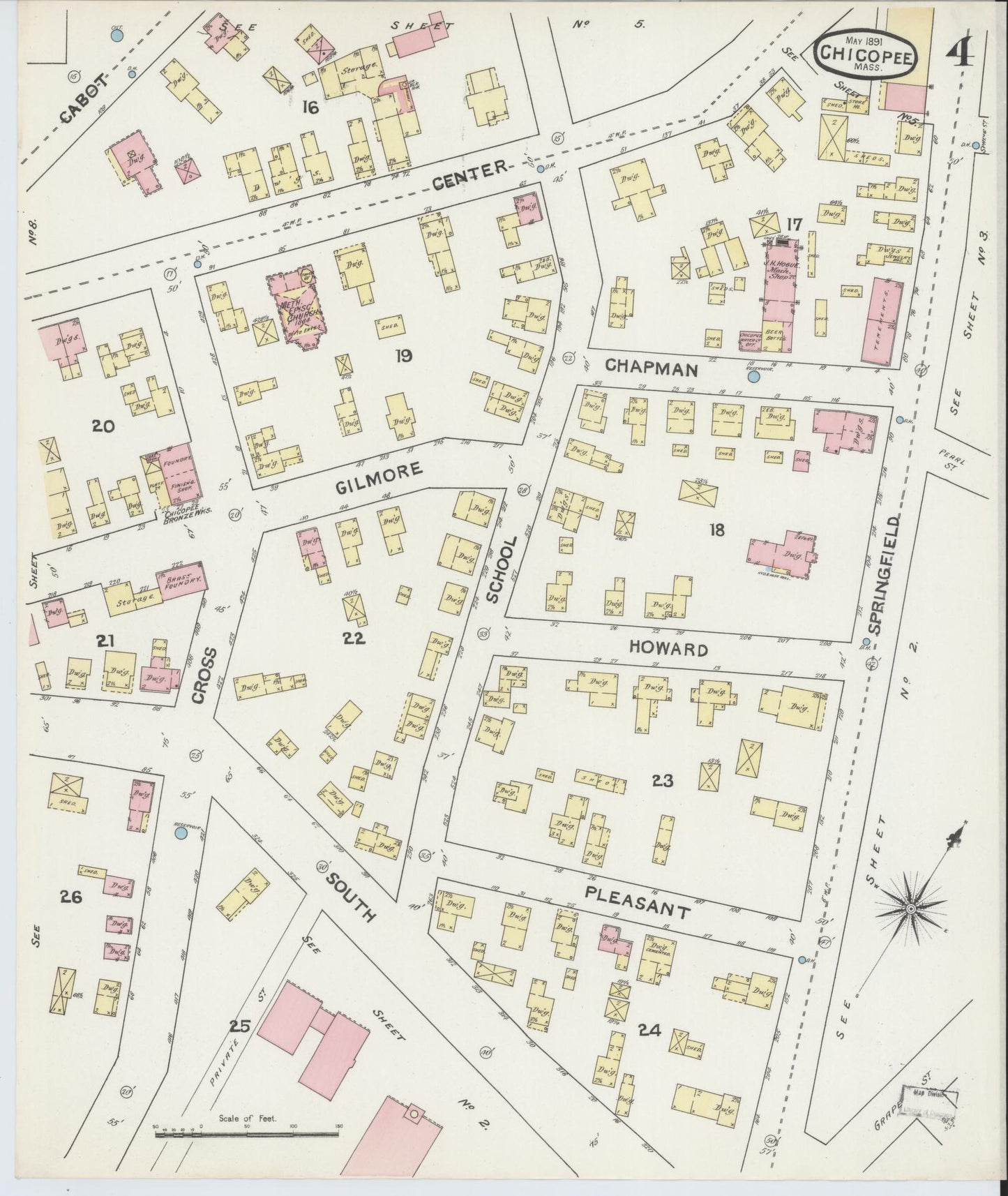 Sanborn Fire Insurance Map from Chicopee, Hampden County, Massachusetts (1891), Sheet #0004 - Complete Map Set gallery image, historic Sanborn map, vintage wall art, Massachusetts Massachusetts