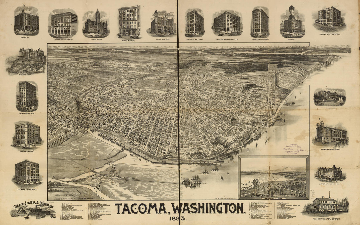 Tacoma, Washington (1893) – Historic Bird’s-Eye View Panorama Print