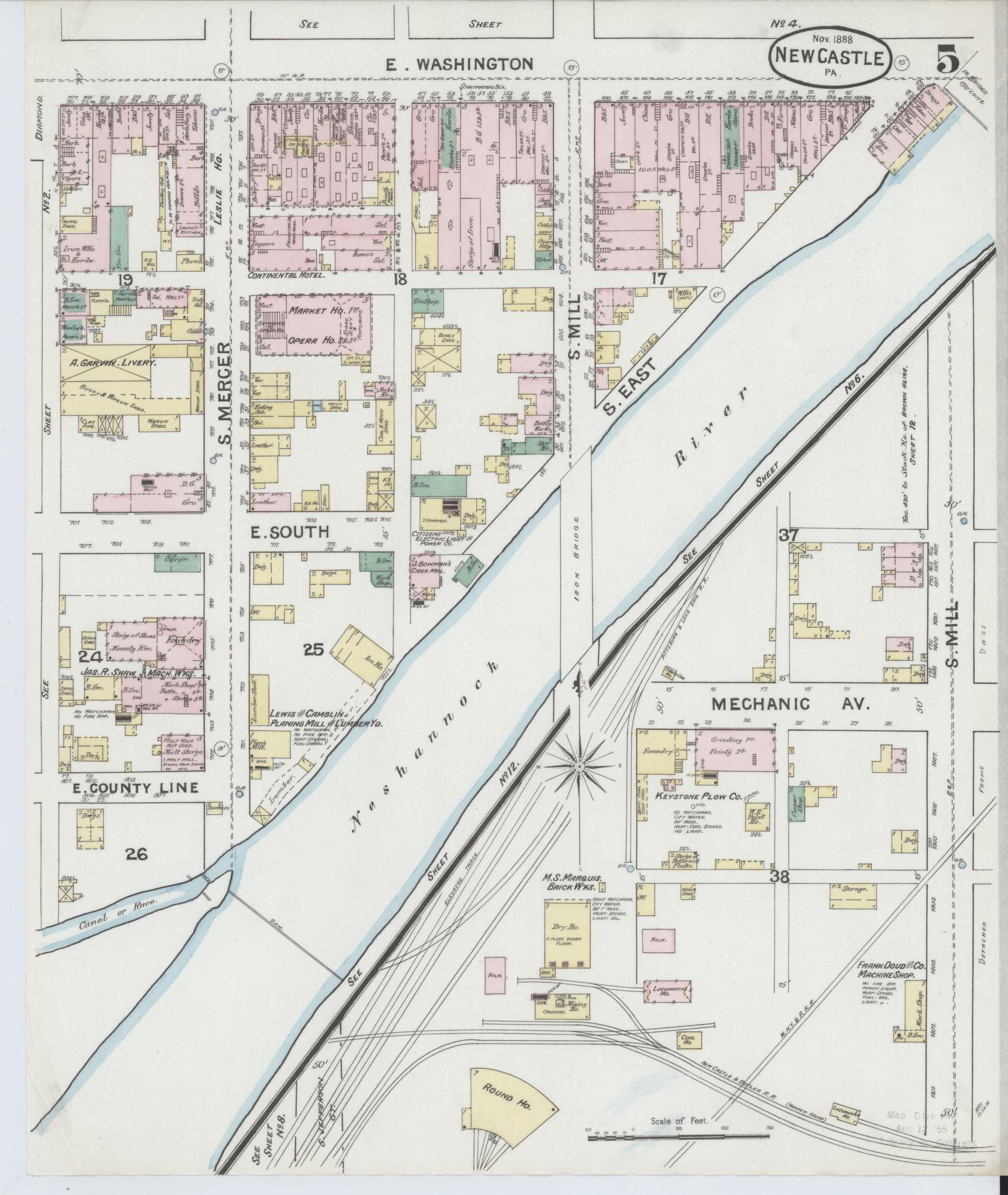 Sanborn Fire Insurance Map from New Castle, Lawrence County, Pennsylvania (1888), Sheet #0005 - Complete Map Set gallery image, historic Sanborn map, vintage wall art, Pennsylvania Pennsylvania