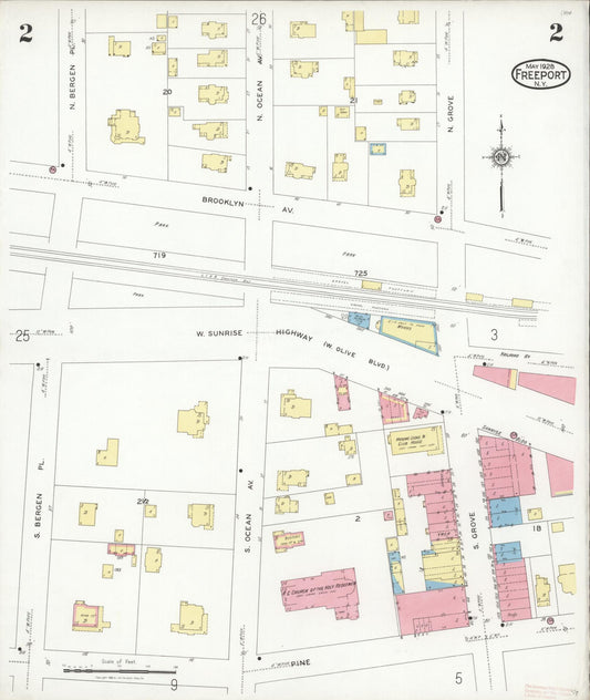 Sanborn Fire Insurance Map from Freeport, Nassau County, New York (1928), Sheet #0002 - Historic Sanborn Fire Insurance Map Print, vintage old map wall art, antique decor, genealogy gift, New York New York map