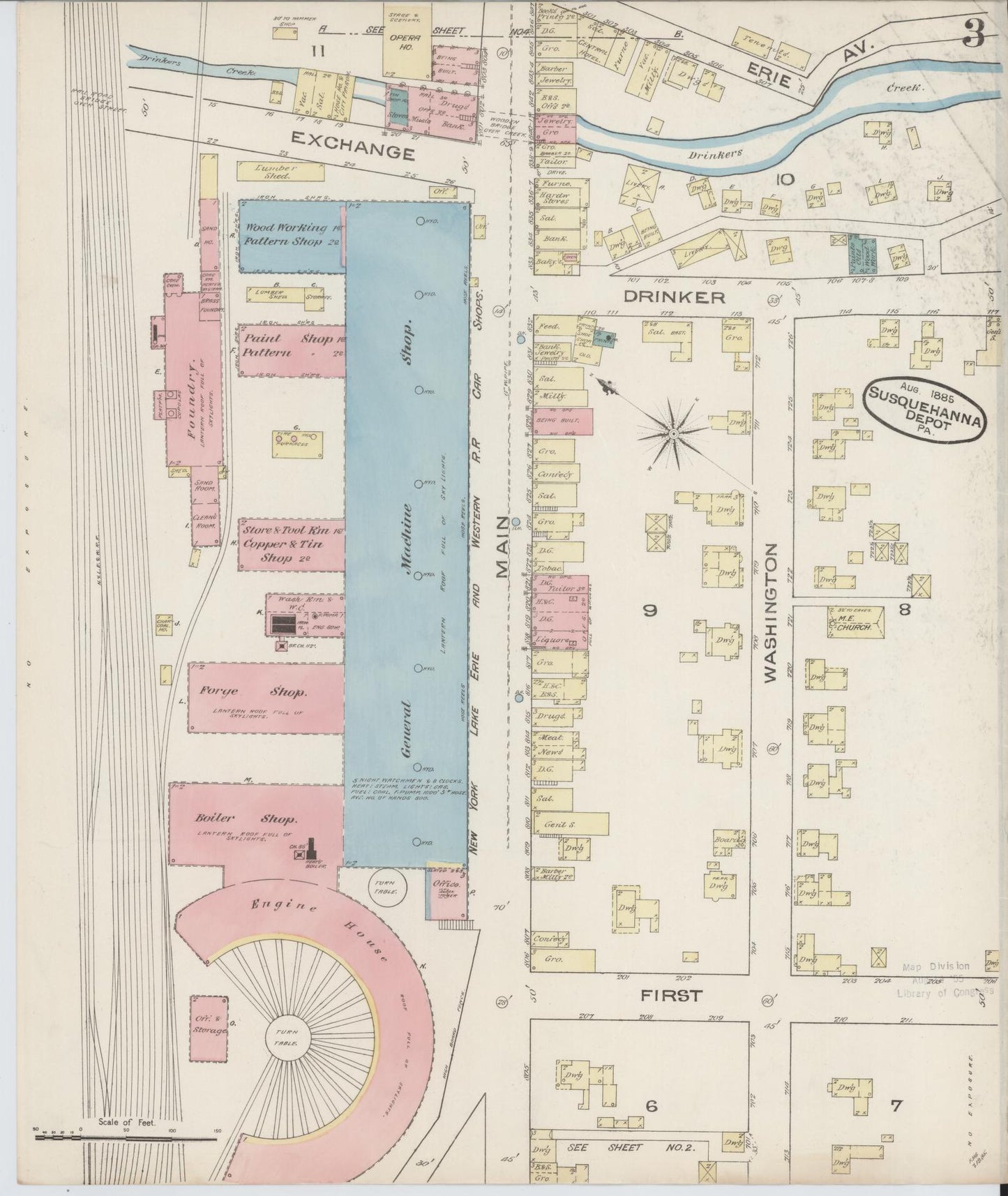 Sanborn Fire Insurance Map from Susquehanna, Susquehanna County, Pennsylvania (1885), Sheet #0003 - Historic Sanborn Fire Insurance Map Print, vintage old map wall art, antique decor, genealogy gift, Pennsylvania Pennsylvania map