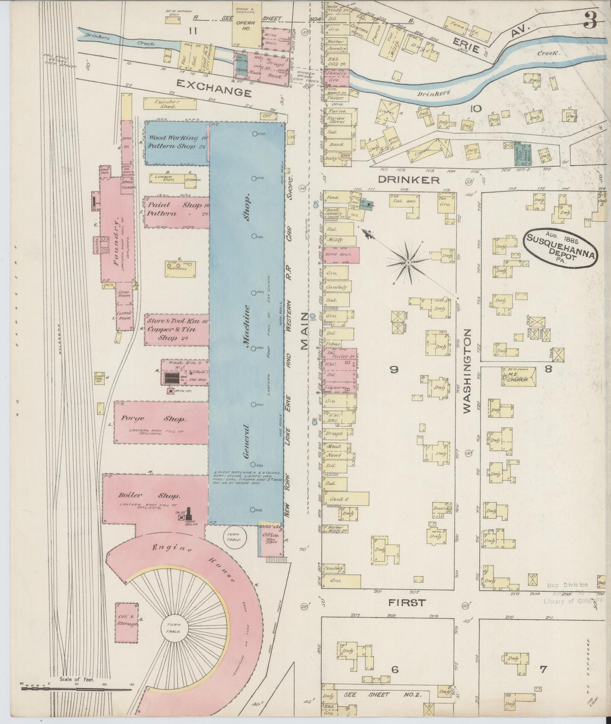 Sanborn Fire Insurance Map from Susquehanna, Susquehanna County, Pennsylvania (1885), Sheet #0003 - Historic Sanborn Fire Insurance Map Print, vintage old map wall art, antique decor, genealogy gift, Pennsylvania Pennsylvania map