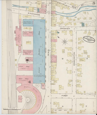 Sanborn Fire Insurance Map from Susquehanna, Susquehanna County, Pennsylvania (1885), Sheet #0003 - Historic Sanborn Fire Insurance Map Print, vintage old map wall art, antique decor, genealogy gift, Pennsylvania Pennsylvania map