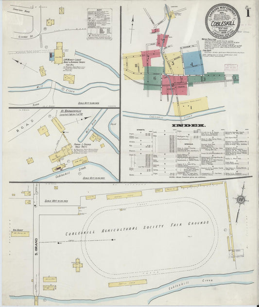 Sanborn Fire Insurance Map from Cobleskill, Schoharie County, New York (1909), Sheet #0001 - Historic Sanborn Fire Insurance Map Print, vintage old map wall art, antique decor, genealogy gift, New York New York map