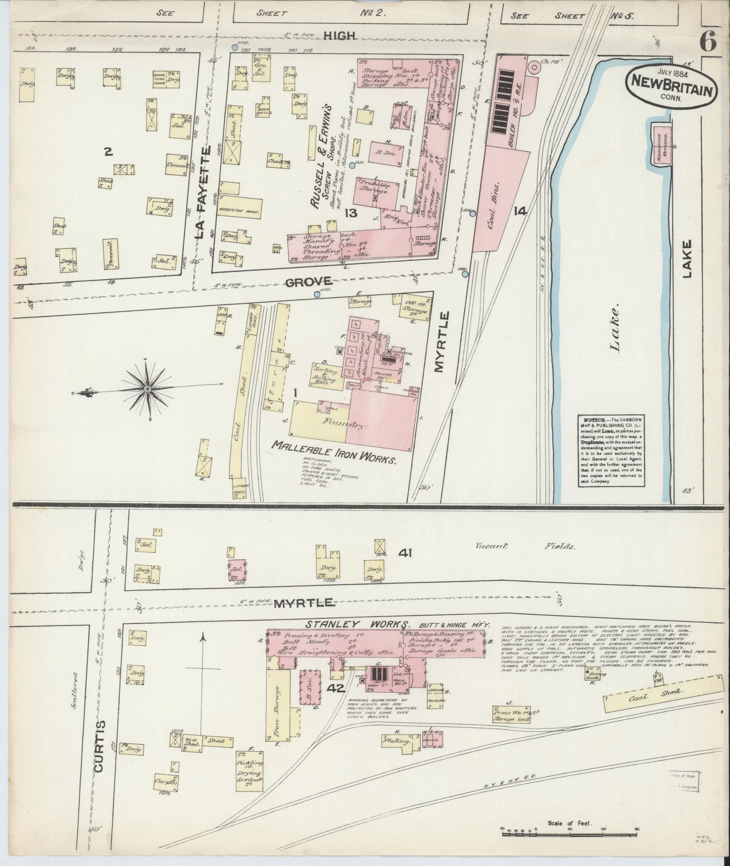 Sanborn Fire Insurance Map from New Britain, Hartford County, Connecticut (1884), Sheet #0006 - Complete Map Set gallery image, historic Sanborn map, vintage wall art, Connecticut Connecticut