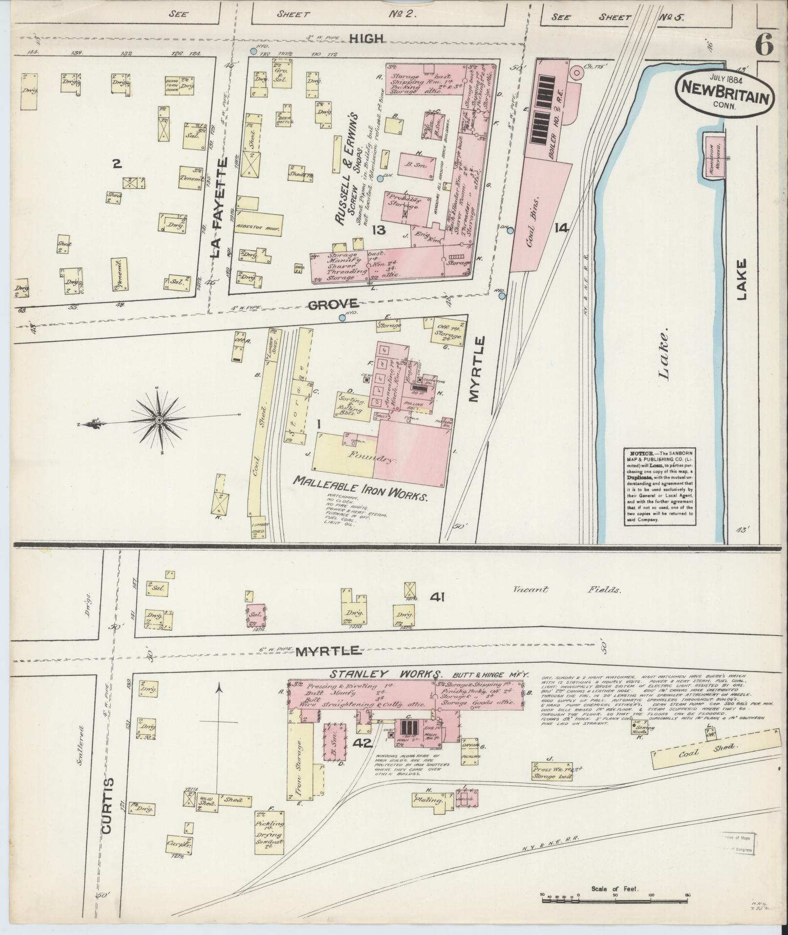Sanborn Fire Insurance Map from New Britain, Hartford County, Connecticut (1884), Sheet #0006 - Complete Map Set gallery image, historic Sanborn map, vintage wall art, Connecticut Connecticut