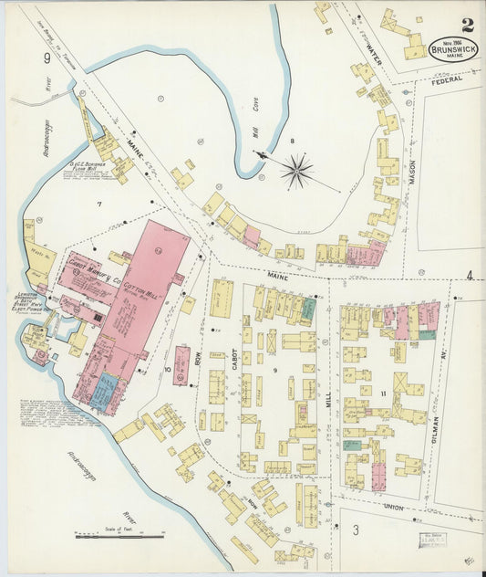 Sanborn Fire Insurance Map from Brunswick, Cumberland County, Maine (1906), Sheet #0002 - Historic Sanborn Fire Insurance Map Print, vintage old map wall art, antique decor, genealogy gift, Maine Maine map