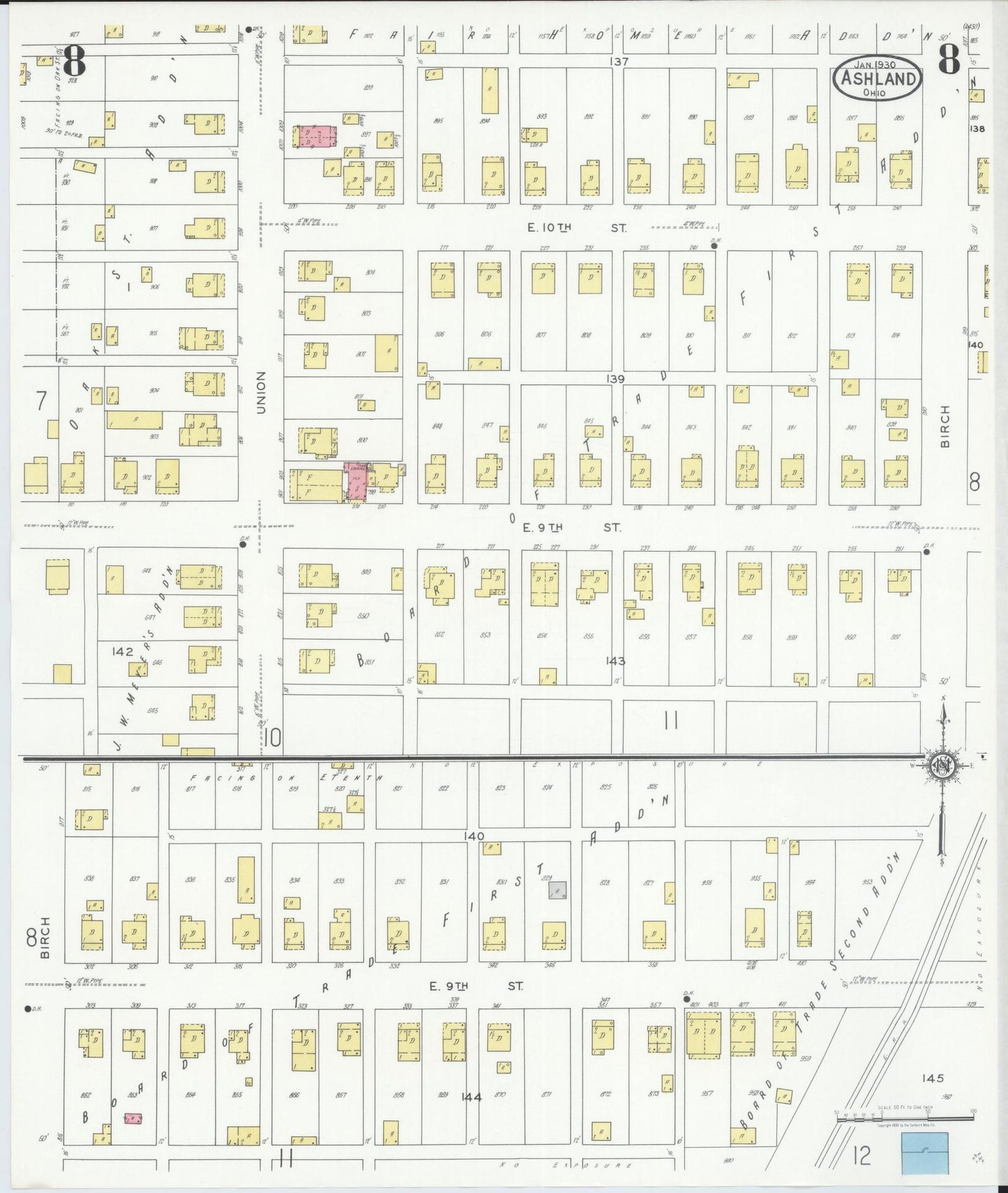 Sanborn Fire Insurance Map from Ashland, Ashland County, Ohio (1930), Sheet #0008 - Complete Map Set gallery image, historic Sanborn map, vintage wall art, Ohio Ohio